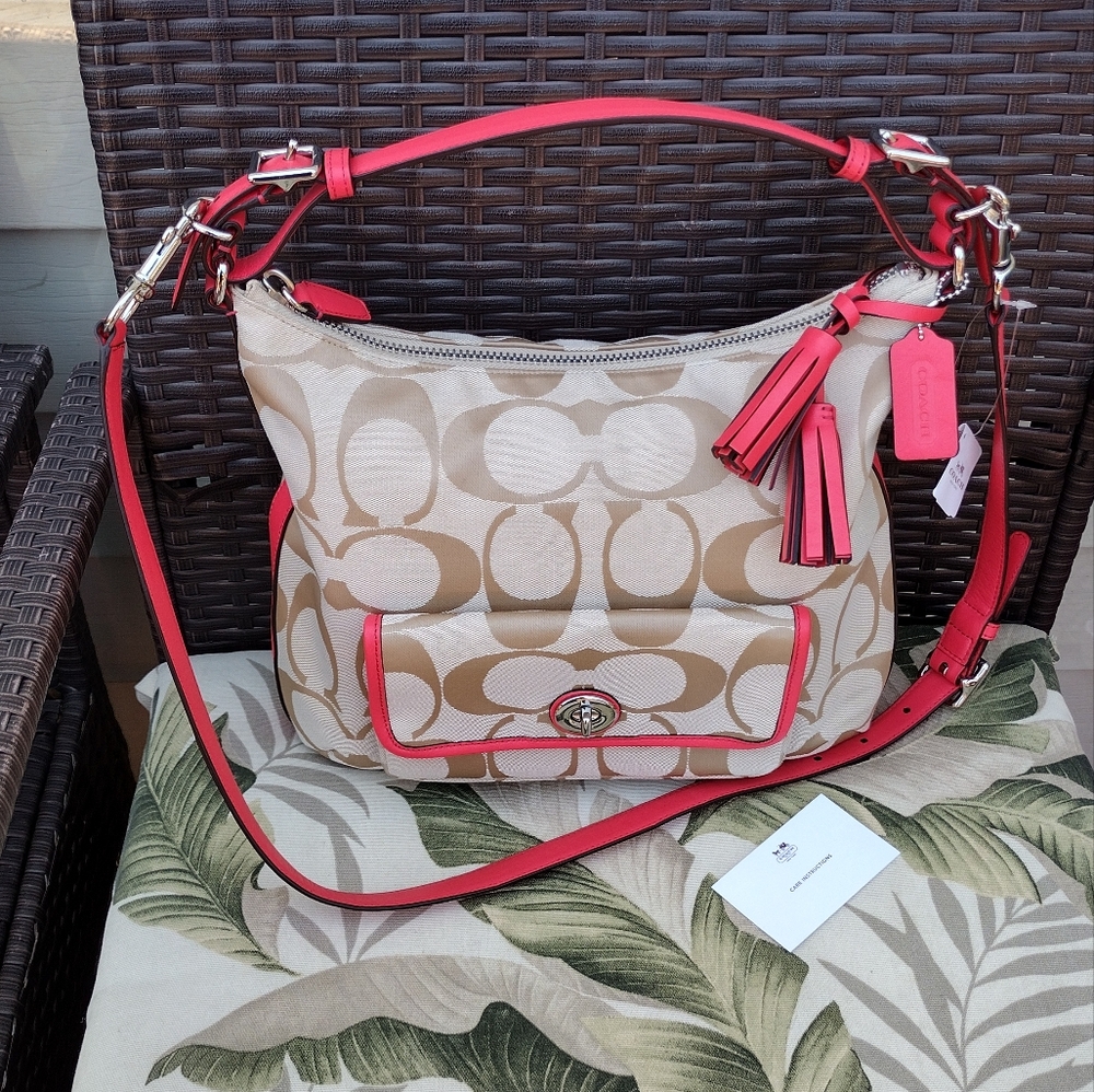 NWT Coach Legacy Signature Courtney Hobo Bag Khaki and Coral Style #22392 - Picture 8 of 15